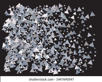 Beautiful shiny falling triangles. Vector illustration object. Fresh design's elements. Silver colored geometric confetti festive happy chaotic decor.
