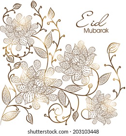 Beautiful shiny floral decorated greeting card design for the occasion of Muslim community festival Eid Mubarak celebrations. 