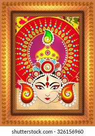 Beautiful shiny floral design decorated frame with illustration of Hindu mythological Goddess Durga for Indian festival, Happy Dussehra celebration.