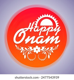 Beautiful shiny frame decorated with floral design and stylish text Happy Onam for South Indian festival celebration.