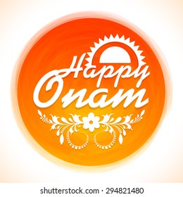 Beautiful shiny frame decorated with floral design and stylish text Happy Onam for South Indian festival celebration. 