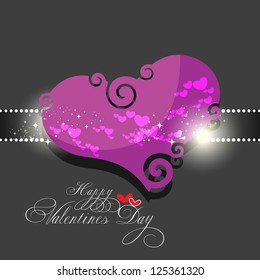 Beautiful shiny heart valentines day festival with dark gray background.