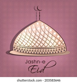 Beautiful shiny mosque on abstract peach background for Muslim community festival Jashn-e-Eid celebrations.