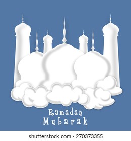 Beautiful shiny Mosque on clouds for holy month of Muslim community, Ramadan Kareem celebration.