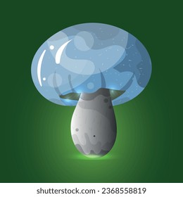 A beautiful, shiny mushroom with a blue cap and a gray stem, magical, beckons you into a fairy tale. Vector illustration EPS10