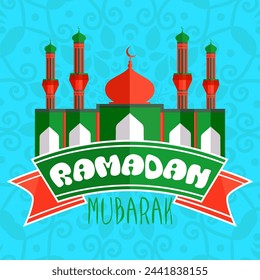 Beautiful shiny paper mosque on floral design decorated background for Islamic holy month of prayers, Ramadan Mubarak celebration.