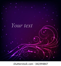 Beautiful shiny pattern on dark background with stars for greeting card or invitation design.