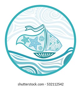 Beautiful ship and sea. Vector illustration.