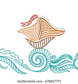 Beautiful ship and sea. Vector illustration.