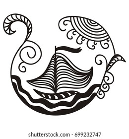 Beautiful ship and sea. Vector illustration.