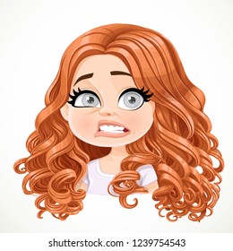 Beautiful shocked cartoon brunette girl with brown hair portrait isolated on white background