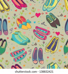 Beautiful shoes gray seamless pattern.