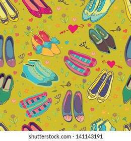 beautiful shoes green seamless pattern