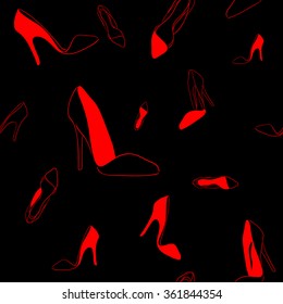 Beautiful shoes pattern on the black background
