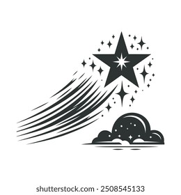 Beautiful Shooting Star Silhouette Vector Illustrations