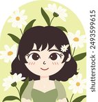 Beautiful short hair girl with daisy background vector illustration
