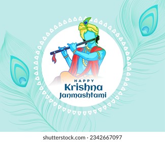 beautiful shree krishna janmashtami festival card design vector