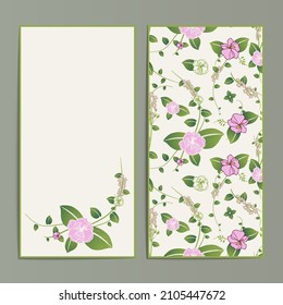 Beautiful shrubs and flora seamless pattern card template set