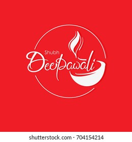 Beautiful Shubh Deepawali line art text based Greeting card on colored background with Traditional Burning oil lamp can be used in flyer ,poster etc , Elegant design , Diwali vector illustration