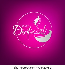 Beautiful Shubh Deepawali text based Greeting card on colored background with Traditional Burning oil lamp can be used in flyer ,poster etc , Elegant design , Diwali vector illustration