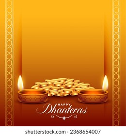 beautiful shubh dhanteras religious event background pray for money and prosperity vector. Translation: Happy Dhanteras, dhan means wealth teras means thirteen