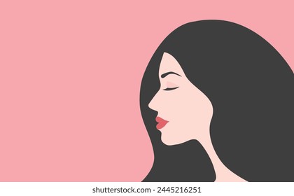 Beautiful side view woman face with black hair vector-illustration