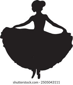 Beautiful Silhouette of a Ballerina Girl Spreading Her Tutu Skirt Ready to Dance