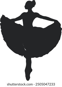 Beautiful Silhouette of a Ballet Dancer Performing with Outstretched Tutu Skirt and Graceful Pointed Foot