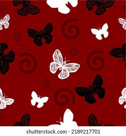 Beautiful silhouette butterfly seamless pattern with a red background for fabric or wallpaper 