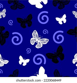 Beautiful silhouette butterfly seamless pattern with a blue background for fabric or wallpaper