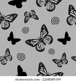 Beautiful silhouette butterfly seamless pattern with a gray background for fabric or wallpaper
