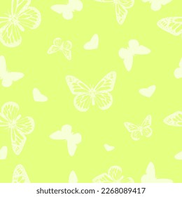 Beautiful silhouette butterfly seamless pattern with a yellow background for fabric or wallpaper