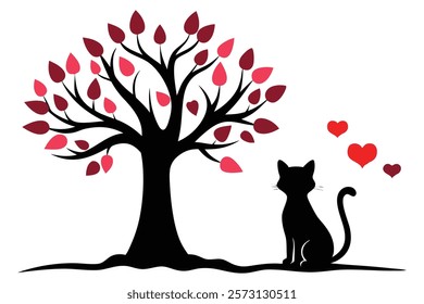 Beautiful Silhouette of Cat and Love Tree
