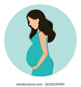 A Beautiful Silhouette of an Elegantly Dressed Pregnant Woman Clothed in a Teal Dress