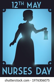 Beautiful silhouette of Florence Nightingale, the pioneer nurse, holding a lamp and promoting the celebration of Nurses Day this 12th May.