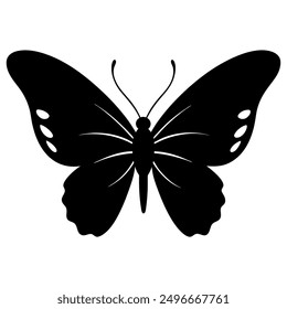 Beautiful silhouette of a flying butterfly icon, perfect for vector illustrations and graphic designs. This elegant design captures the delicate nature of butterflies in a stylish, minimalistic form