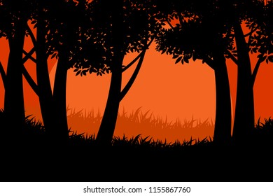 Beautiful silhouette forest scene vector nature landscape backgrounds