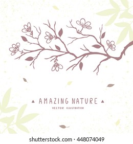 beautiful silhouette gently tree branch with flowers. Stylish vector illustration