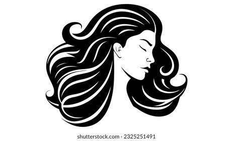 Hermosa silueta de chica, mujer. Logotipo del salón, ilustración vectorial sobre fondo blanco