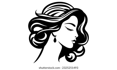 Beautiful silhouette of girl, woman. Salon logo, vector illustration on white background