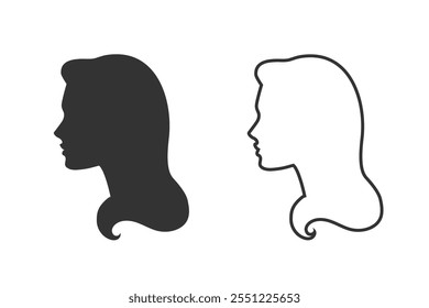 Bela silhueta cabelo menina definido ícone, salão logotipo vetor