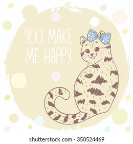 Beautiful silhouette hand drawn cute kitty with a bow on head