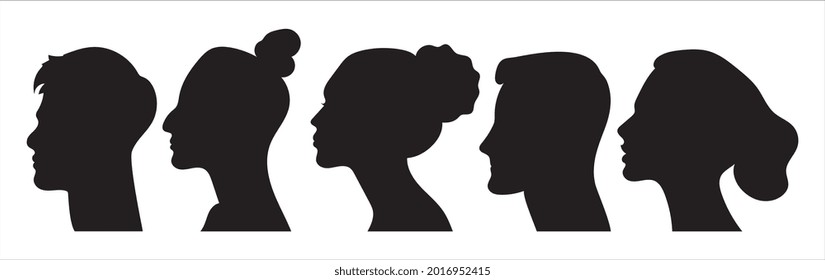Beautiful silhouette heads of men and women. Flat style illustration.