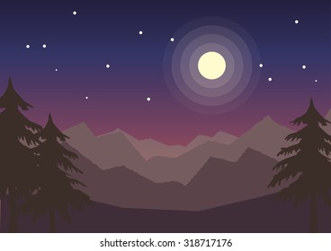 beautiful silhouette landscapes forest mountain illustration background vector