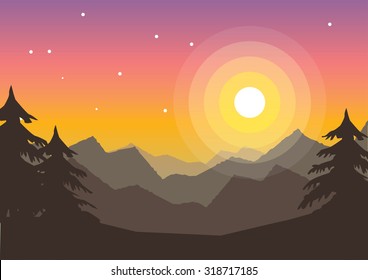 beautiful silhouette landscapes forest mountain illustration background vector