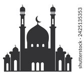 Beautiful Silhouette of the Mosque at Night. Magnificent Place. Illustration of an Islamic Mosque.