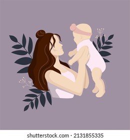 Beautiful silhouette of mother with a baby. Modern flat vector illustration.