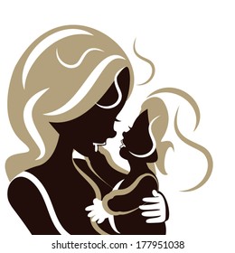 Beautiful silhouette of a mother and daughter/ Beautiful silhouette