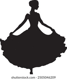 Beautiful Silhouette of a Salsa Dancer Twirling in a Flowing Skirt. Beautiful Silhouette of a Salsa Dancer in a Flowing, Blooming Skirt