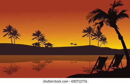 Beautiful silhouette in seaside summer holiday at sunset